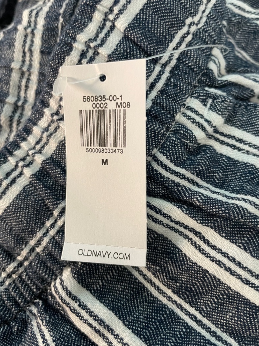 NWT Old Navy Navy and White Vertical-Stripe Wide Leg Linen-Blend Pull On Pants - Picture 2 of 9